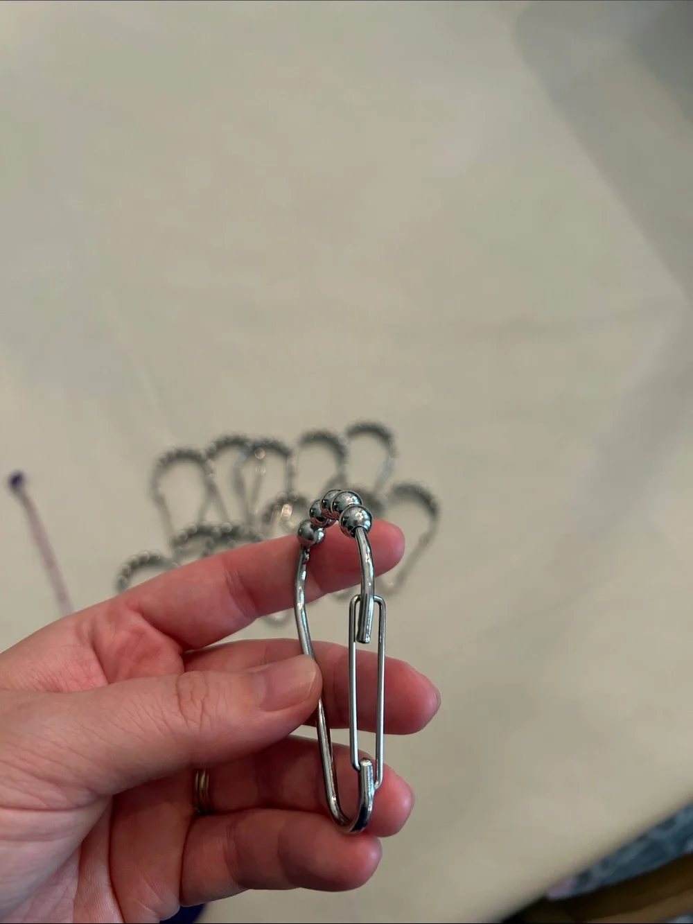 Set of 12 Silver Shower Curtain Hooks with Rolling Beads